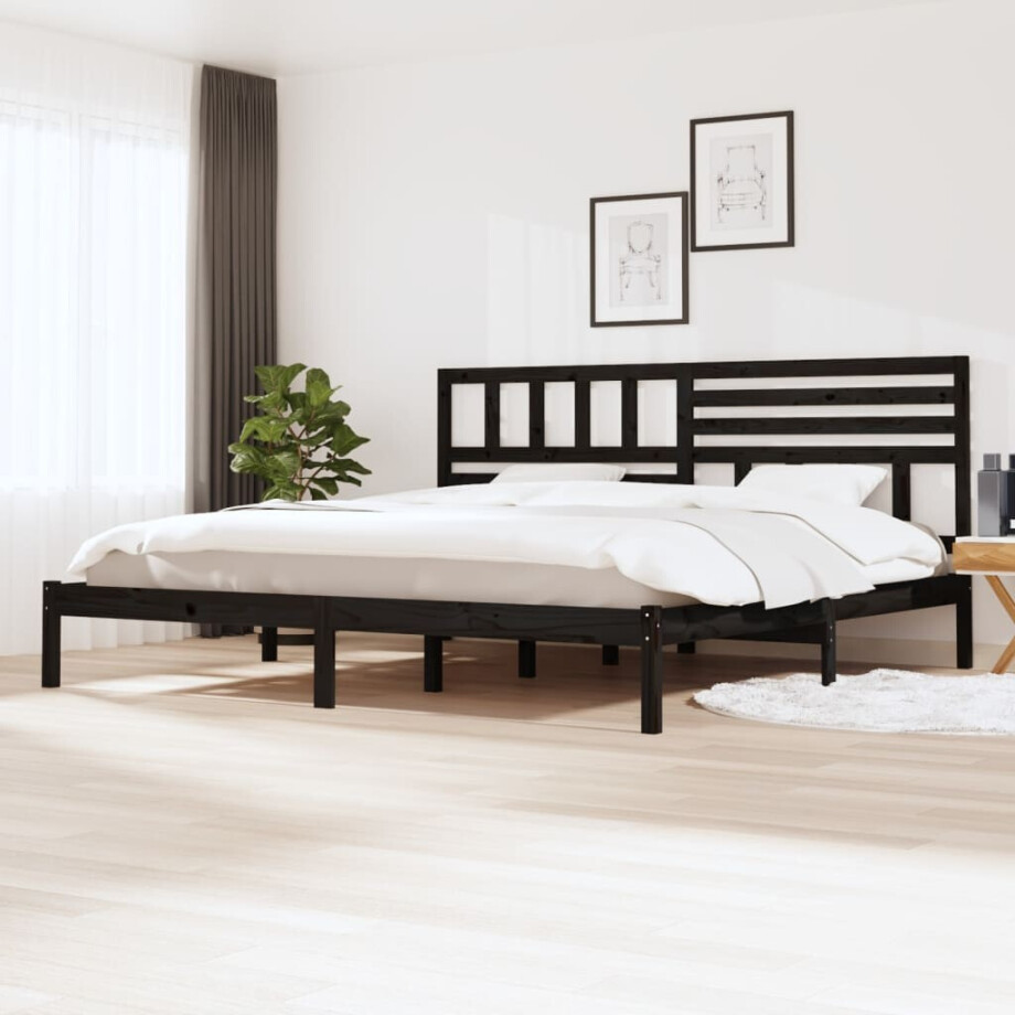 vidaXL Bedframe massief grenenhout zwart 200x200 cm vidaXL Bedframe massief grenenhout zwart 200x200 cm afbeelding 1