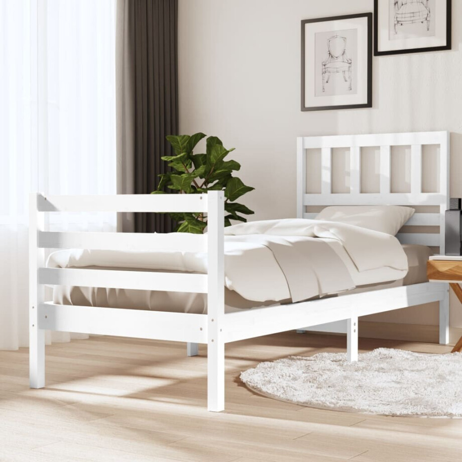 vidaXL Bedframe massief hout wit 75x190 cm afbeelding 1