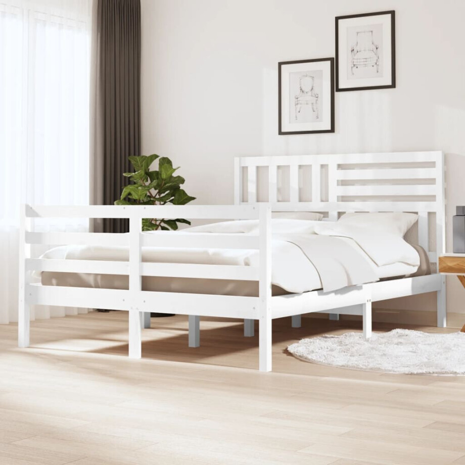 vidaXL Bedframe massief grenenhout wit 160x200 cm afbeelding 1