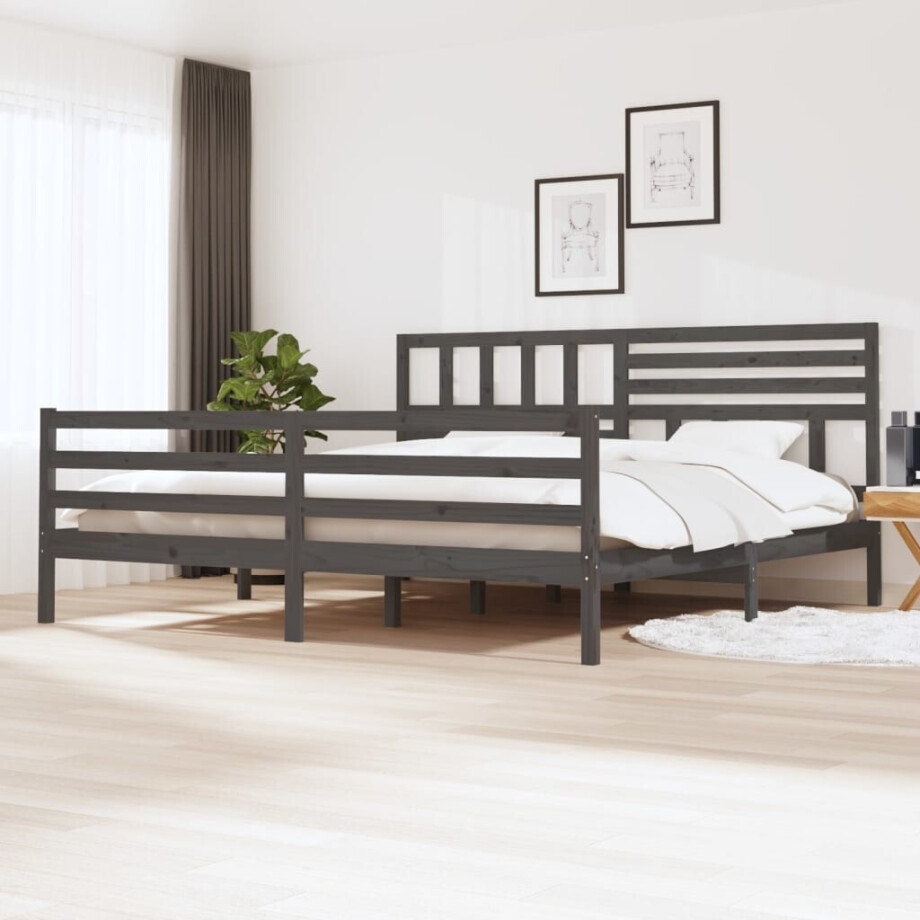 vidaXL Bedframe massief hout grijs 200x200 cm afbeelding 1