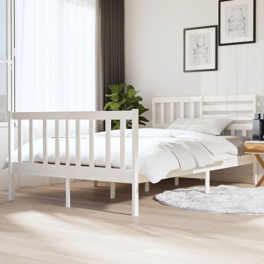 vidaXL Bedframe massief hout wit 140x190 cm vidaXL Bedframe massief hout wit 140x190 cm afbeelding 1