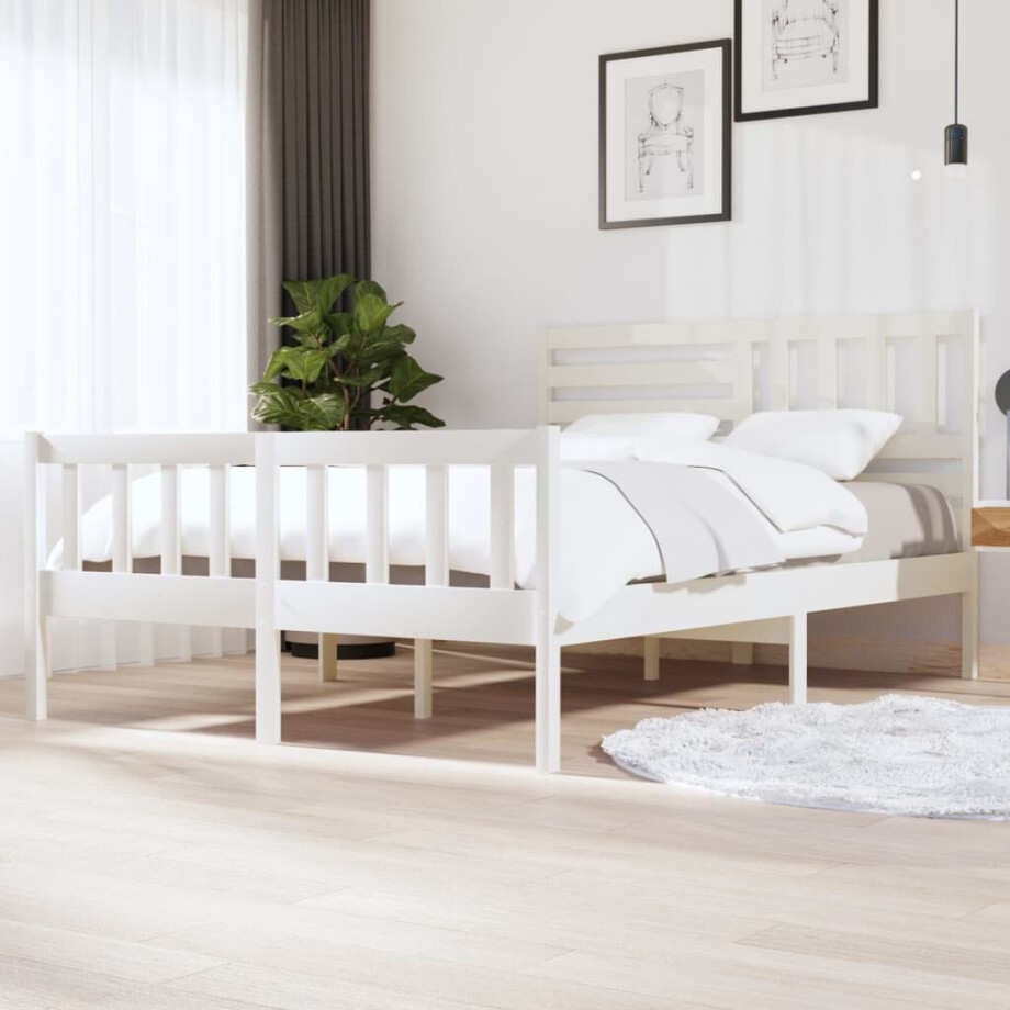 vidaXL Bedframe massief hout wit 140x200 cm afbeelding 1