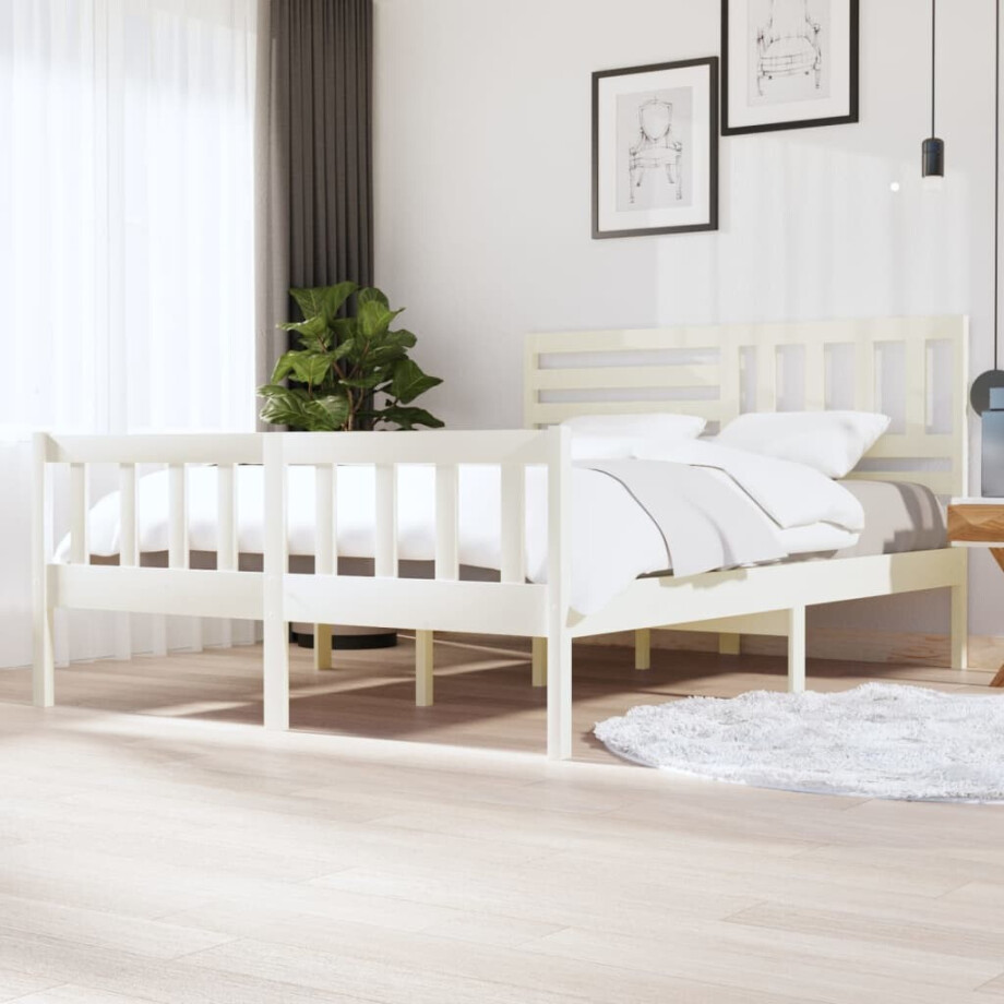 vidaXL Bedframe massief hout wit 160x200 cm vidaXL Bedframe massief hout wit 160x200 cm afbeelding 1