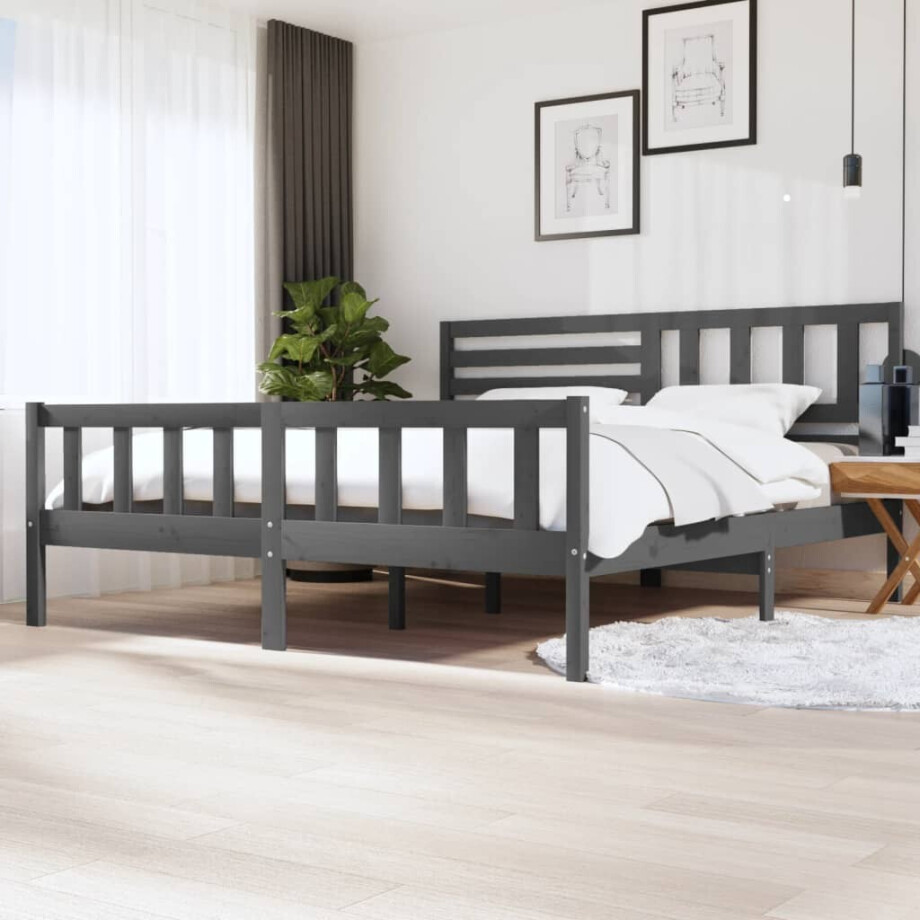 vidaXL Bedframe massief hout grijs 200x200 cm afbeelding 1
