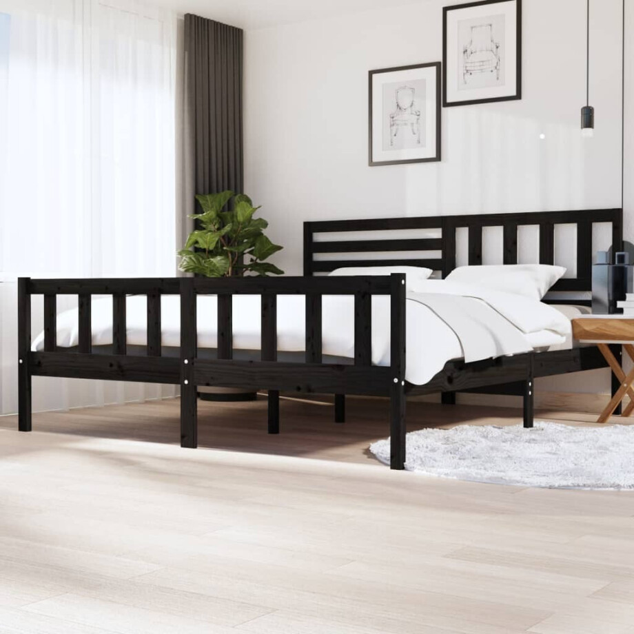 vidaXL Bedframe massief hout zwart 200x200 cm afbeelding 1