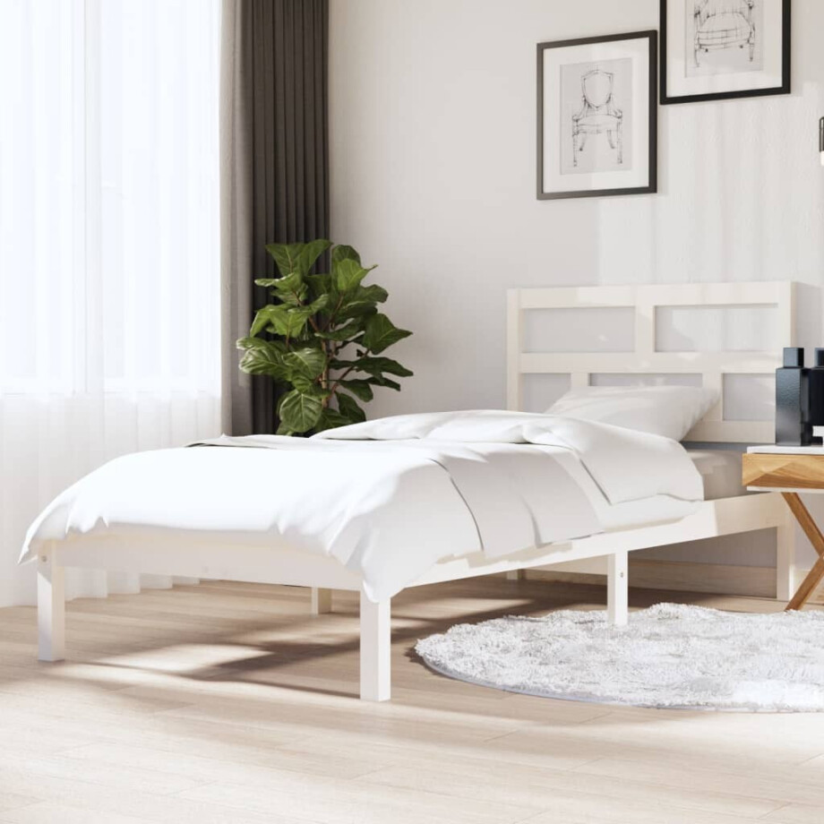 vidaXL Bedframe massief hout wit 90x190 cm afbeelding 1