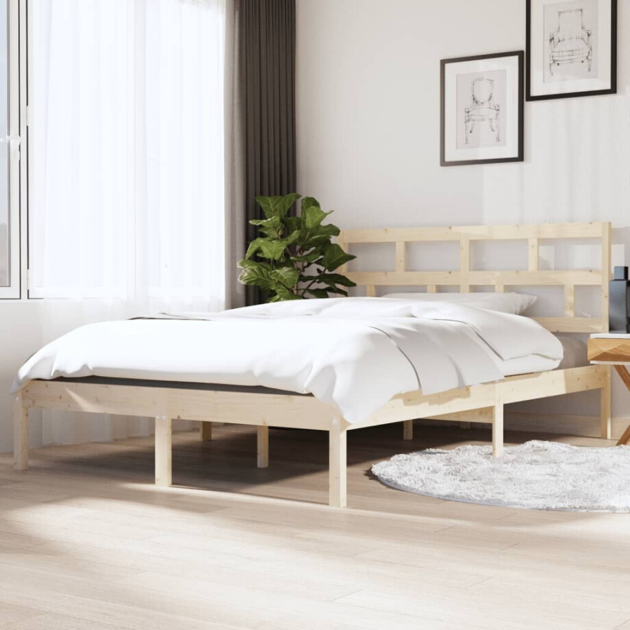 vidaXL Bedframe massief grenenhout 140x190 cm vidaXL Bedframe massief grenenhout 140x190 cm afbeelding 1