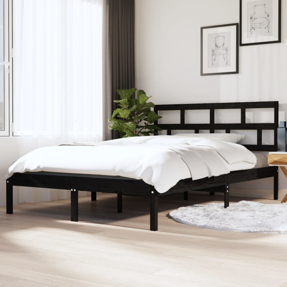 vidaXL Bedframe massief grenenhout zwart 140x190 cm vidaXL Bedframe massief grenenhout zwart 140x190 cm afbeelding 1