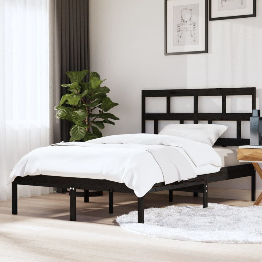 vidaXL Bedframe massief hout zwart 150x200 cm afbeelding 1