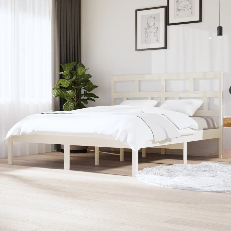 vidaXL Bedframe massief grenenhout wit 160x200 cm vidaXL Bedframe massief grenenhout wit 160x200 cm afbeelding 1