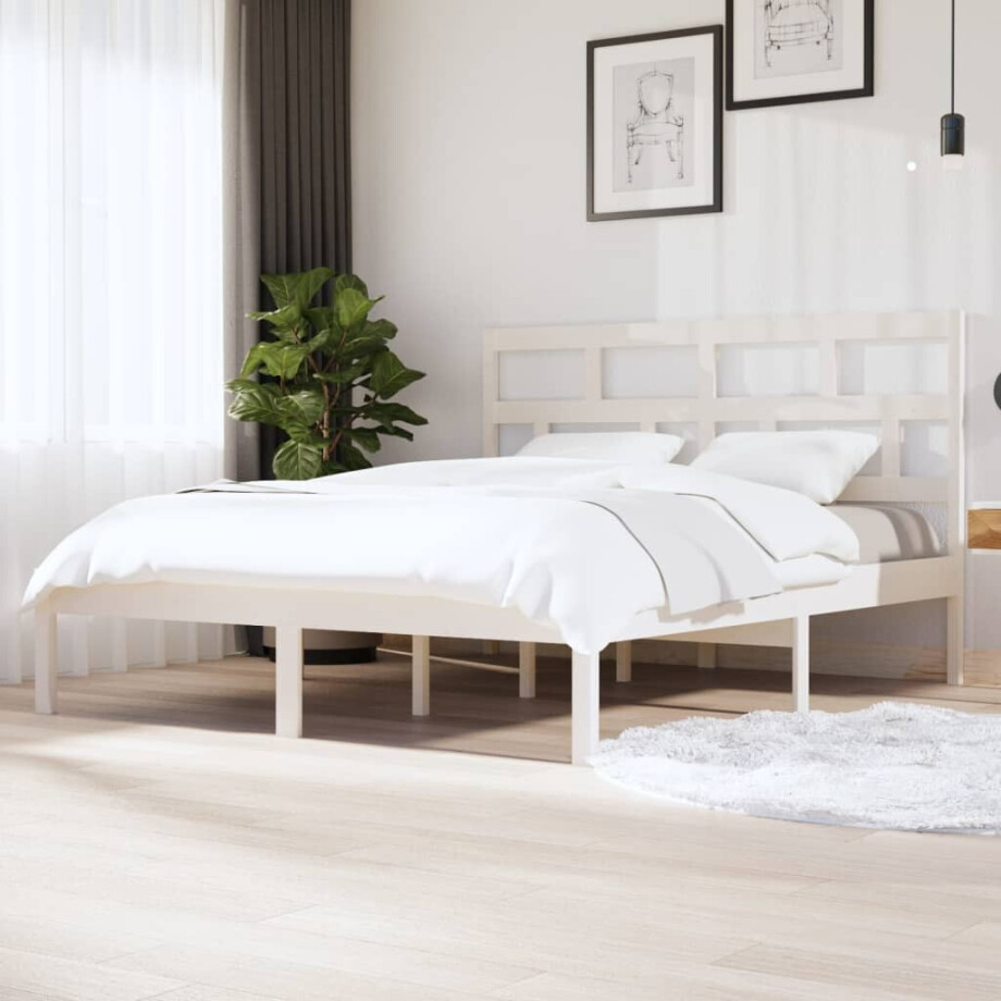 vidaXL Bedframe massief hout wit 180x200 cm afbeelding 1