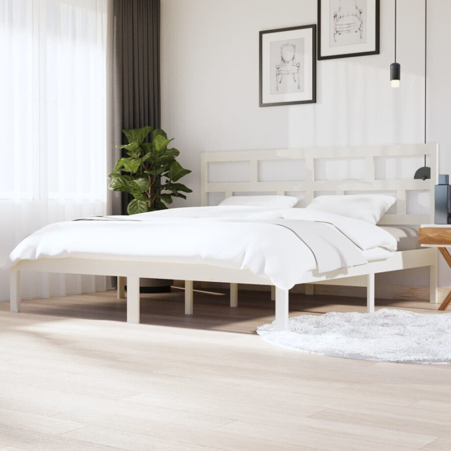 vidaXL Bedframe massief grenenhout wit 200x200 cm afbeelding 1