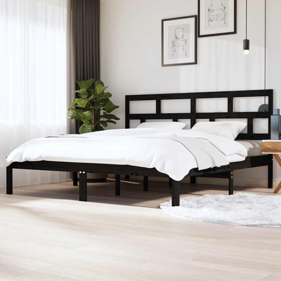 vidaXL Bedframe massief grenenhout zwart 200x200 cm vidaXL Bedframe massief grenenhout zwart 200x200 cm afbeelding 1