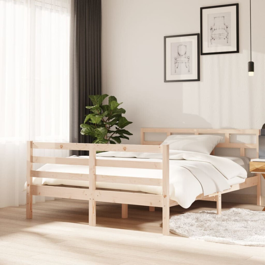 vidaXL Bedframe massief grenenhout 140x190 cm vidaXL Bedframe massief grenenhout 140x190 cm afbeelding 1