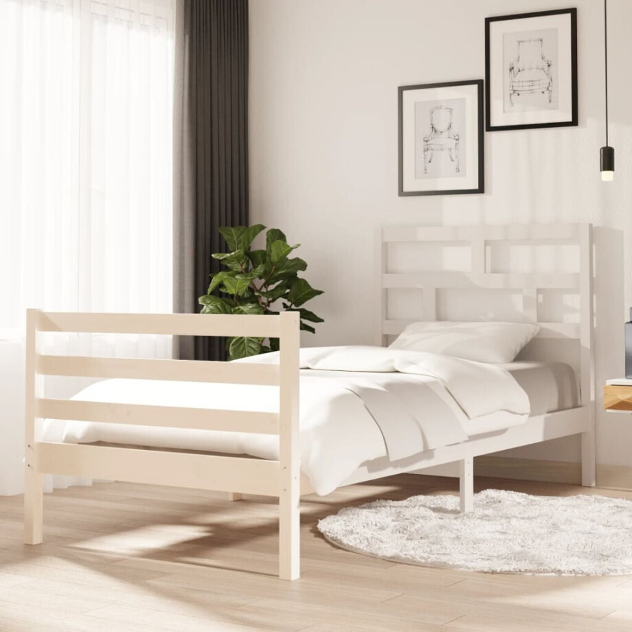 vidaXL Bedframe massief grenenhout wit 90x200 cm afbeelding 1