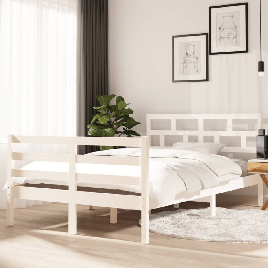vidaXL Bedframe massief grenenhout wit 120x200 cm vidaXL Bedframe massief grenenhout wit 120x200 cm afbeelding 1