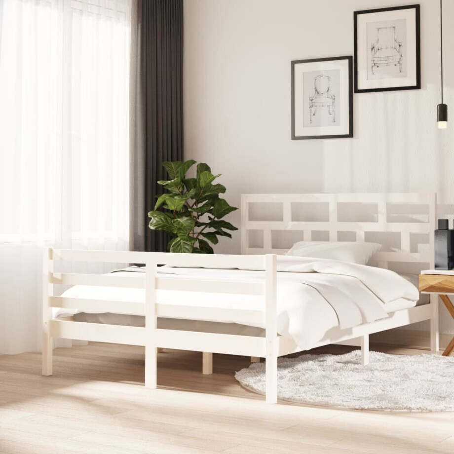 vidaXL Bedframe massief grenenhout wit 140x200 cm afbeelding 1