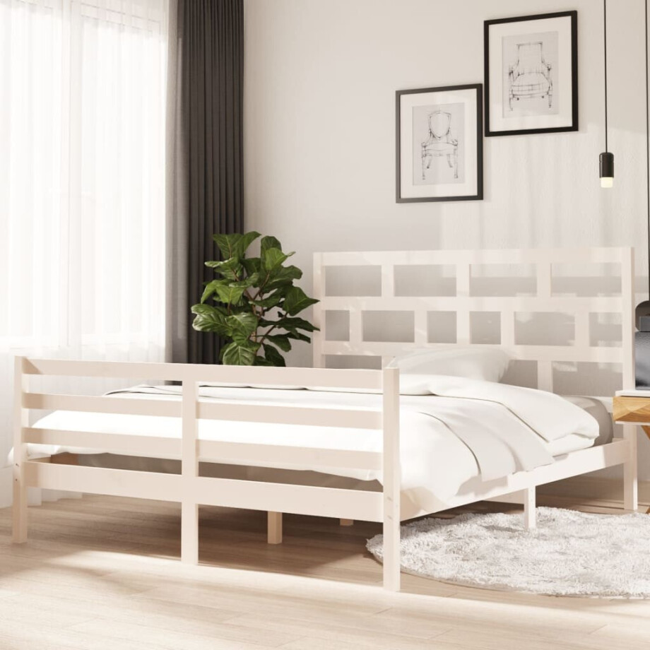 vidaXL Bedframe massief grenenhout wit 160x200 cm vidaXL Bedframe massief grenenhout wit 160x200 cm afbeelding 1