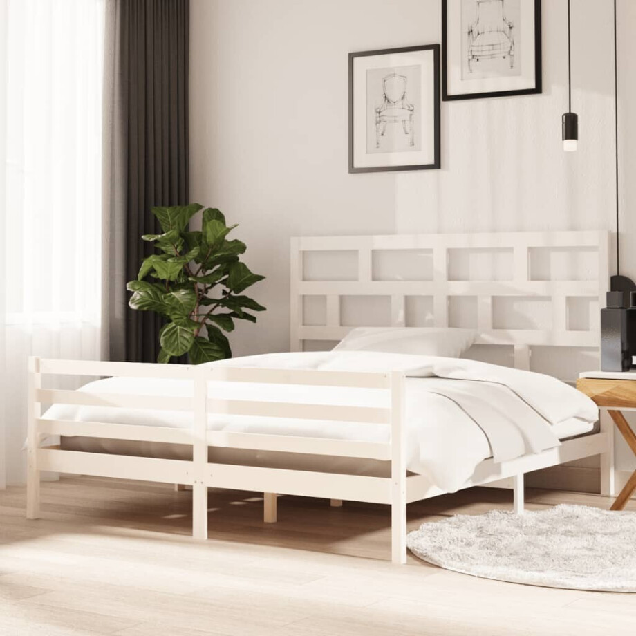 vidaXL Bedframe massief hout wit 180x200 cm afbeelding 1