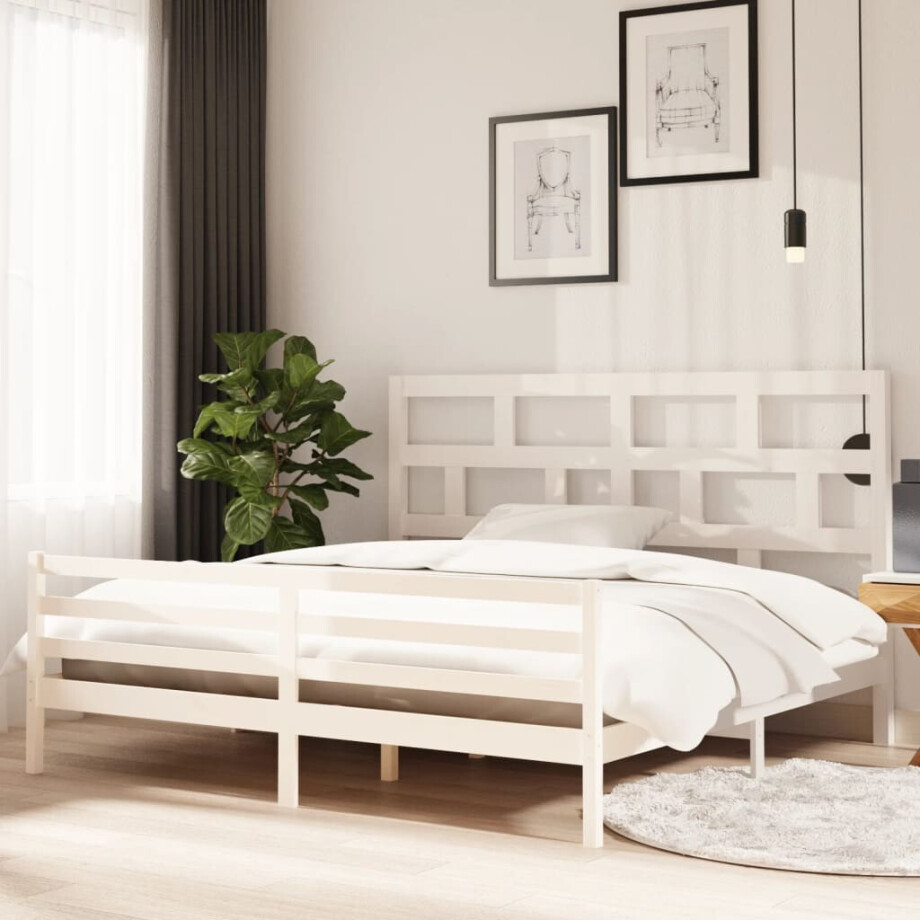 vidaXL Bedframe massief grenenhout wit 200x200 cm afbeelding 1