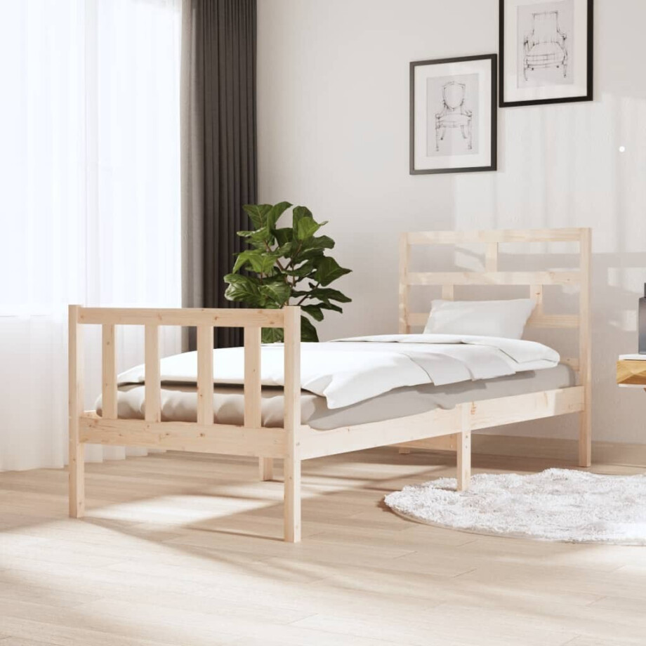 vidaXL Bedframe massief grenenhout zwart 75x190 cm afbeelding 1