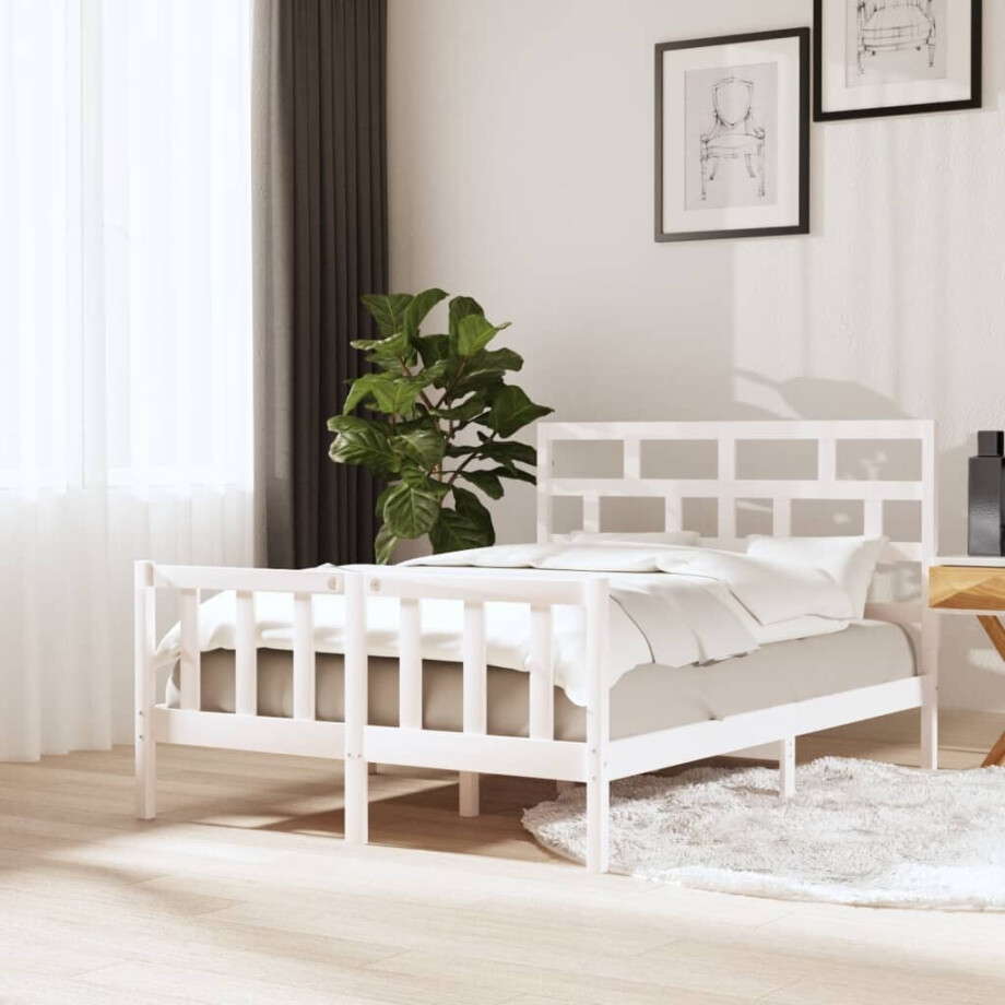 vidaXL Bedframe massief grenenhout wit 120x200 cm vidaXL Bedframe massief grenenhout wit 120x200 cm afbeelding 1