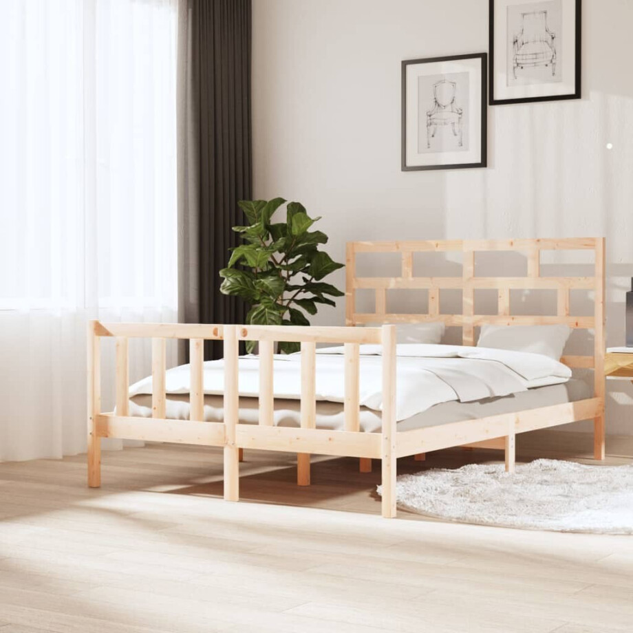 vidaXL Bedframe massief grenenhout 140x200 cm vidaXL Bedframe massief grenenhout 140x200 cm afbeelding 1