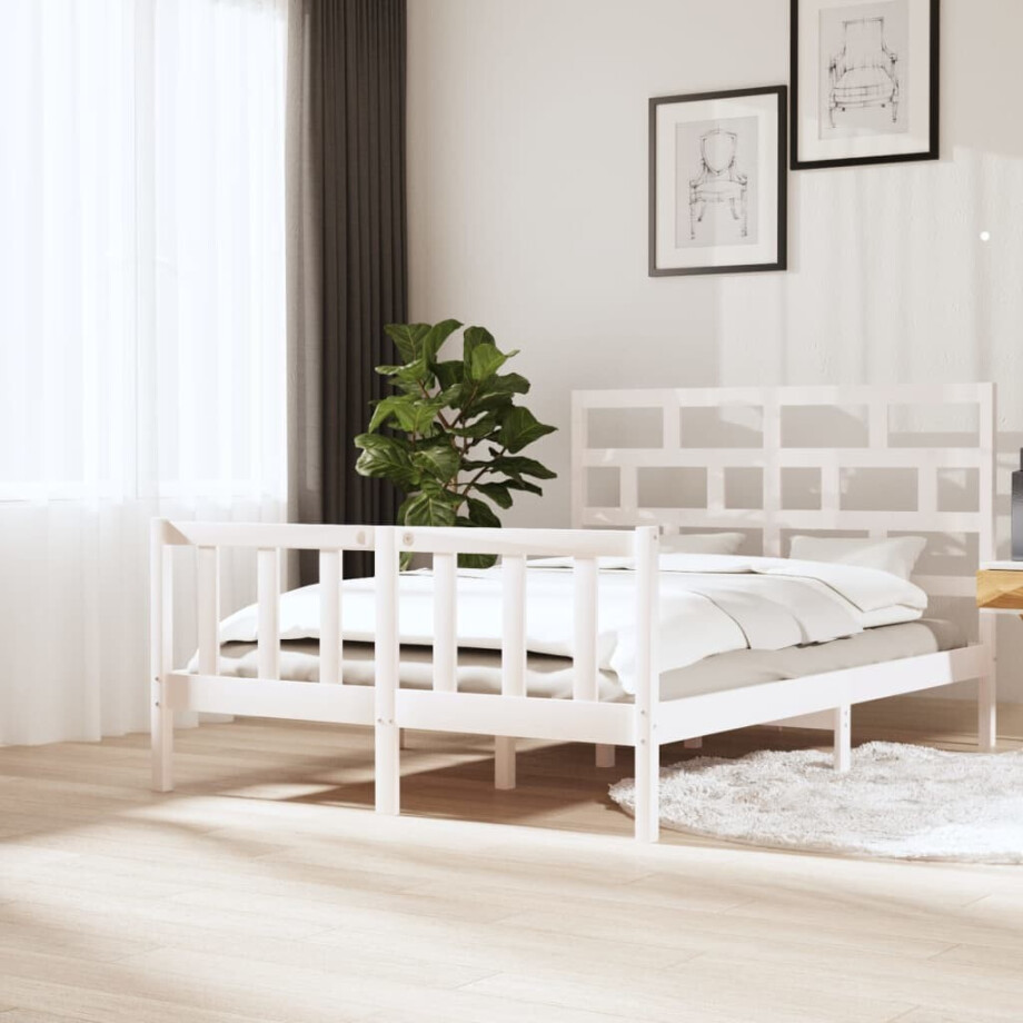 vidaXL Bedframe massief grenenhout wit 150x200 cm afbeelding 1