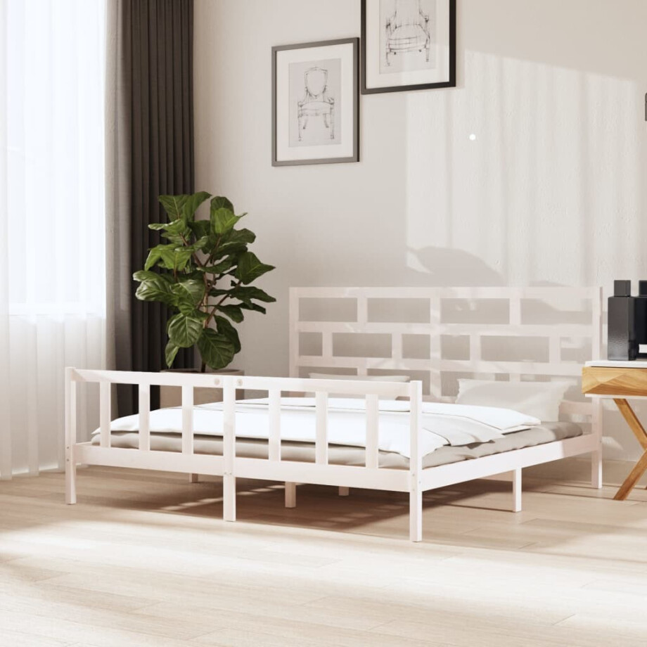 vidaXL Bedframe massief grenenhout wit 180x200 cm afbeelding 1