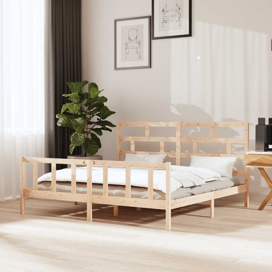 vidaXL Bedframe massief grenenhout 200x200 cm vidaXL Bedframe massief grenenhout 200x200 cm afbeelding 1