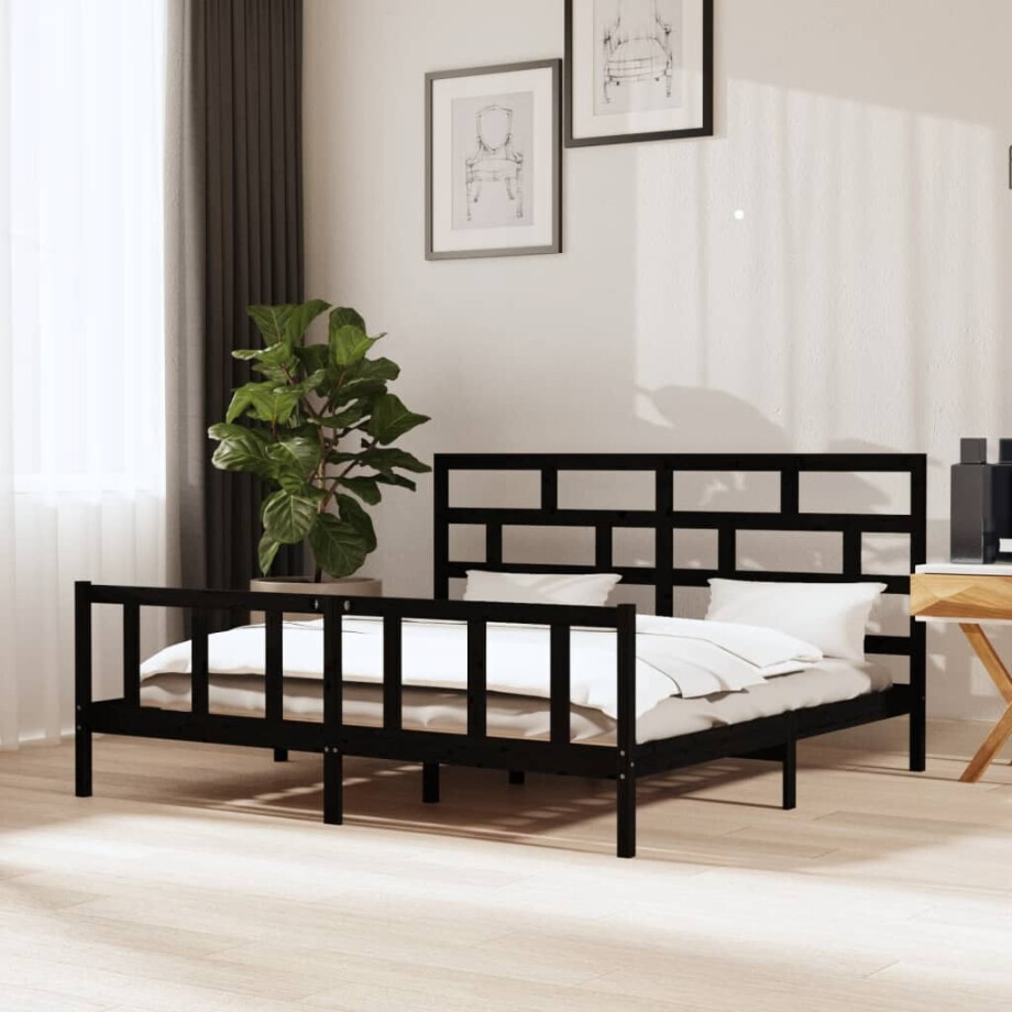 vidaXL Bedframe massief grenenhout zwart 200x200 cm vidaXL Bedframe massief grenenhout zwart 200x200 cm afbeelding 1