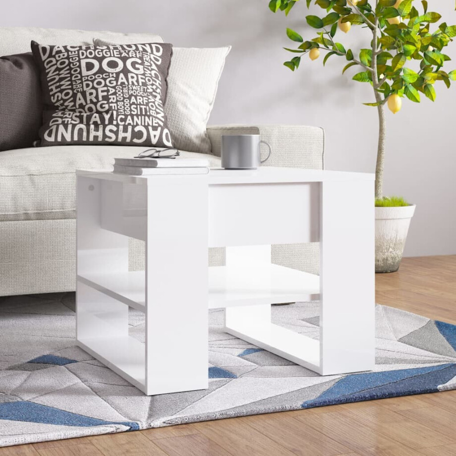 vidaXL Salontafel 55,5x55x45 cm bewerkt hout hoogglans wit afbeelding 1