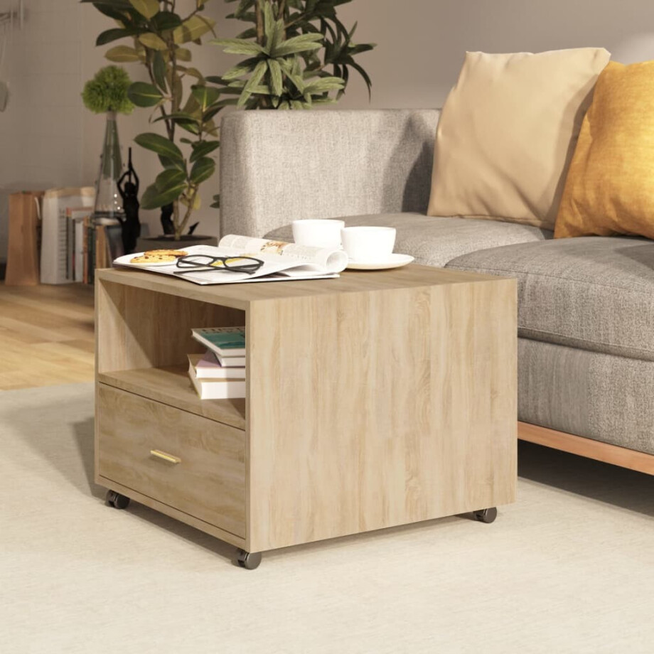 vidaXL Salontafel 55x55x40 cm bewerkt hout sonoma eikenkleurig vidaXL Salontafel 55x55x40 cm bewerkt hout sonoma eikenkleurig afbeelding 1