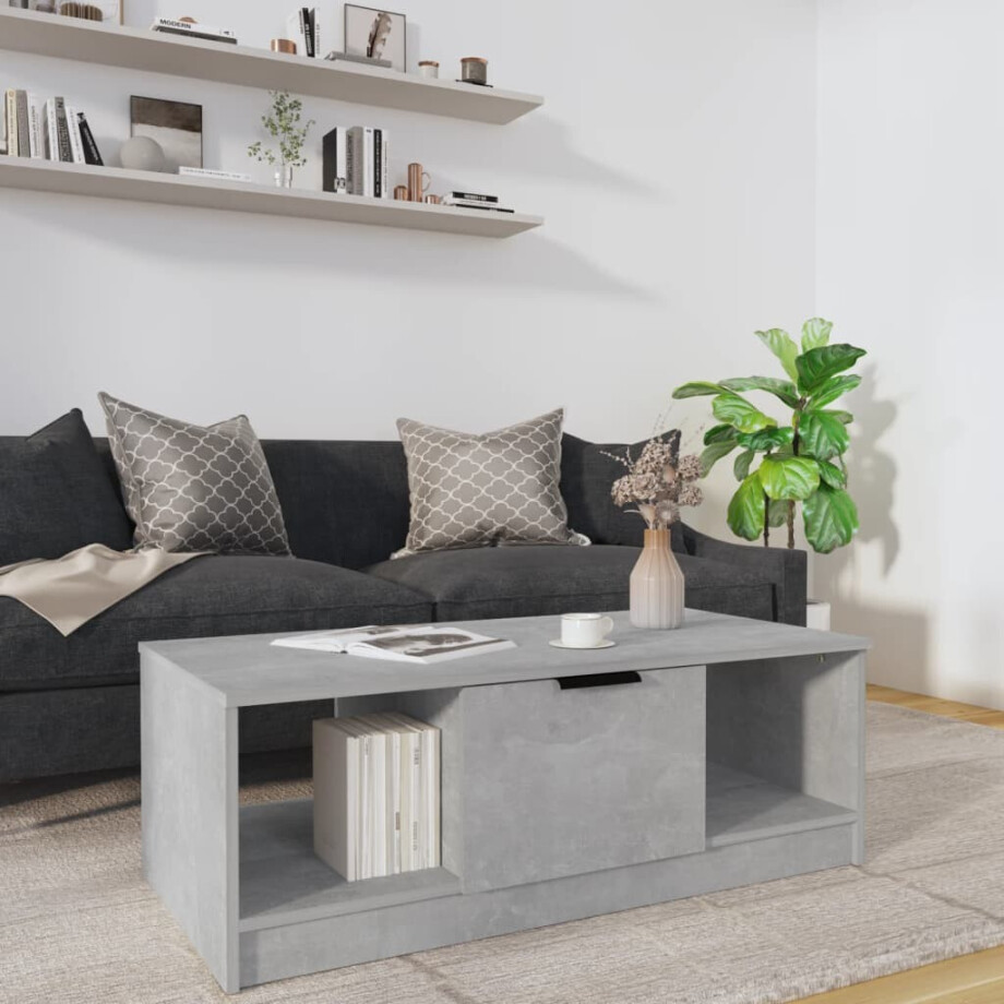 vidaXL Salontafel 102x50x36 cm bewerkt hout betongrijs afbeelding 1