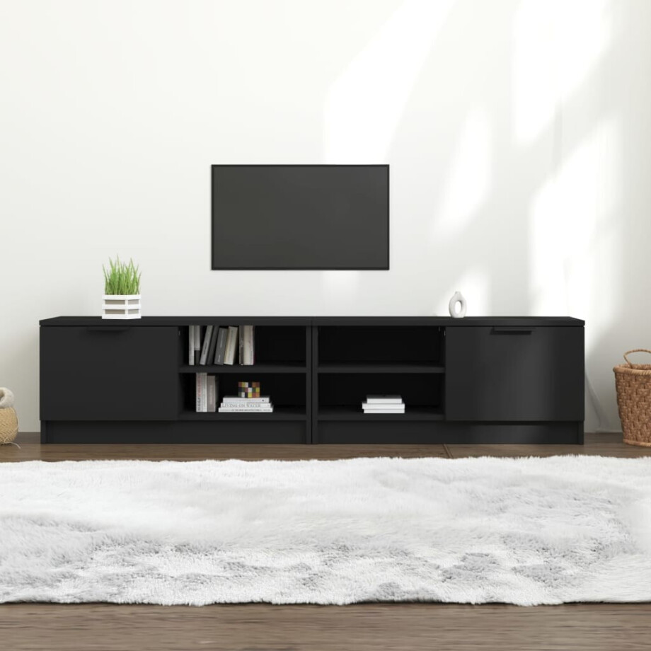 vidaXL Tv-meubels 2 st 80x35x36,5 cm bewerkt hout zwart afbeelding 1