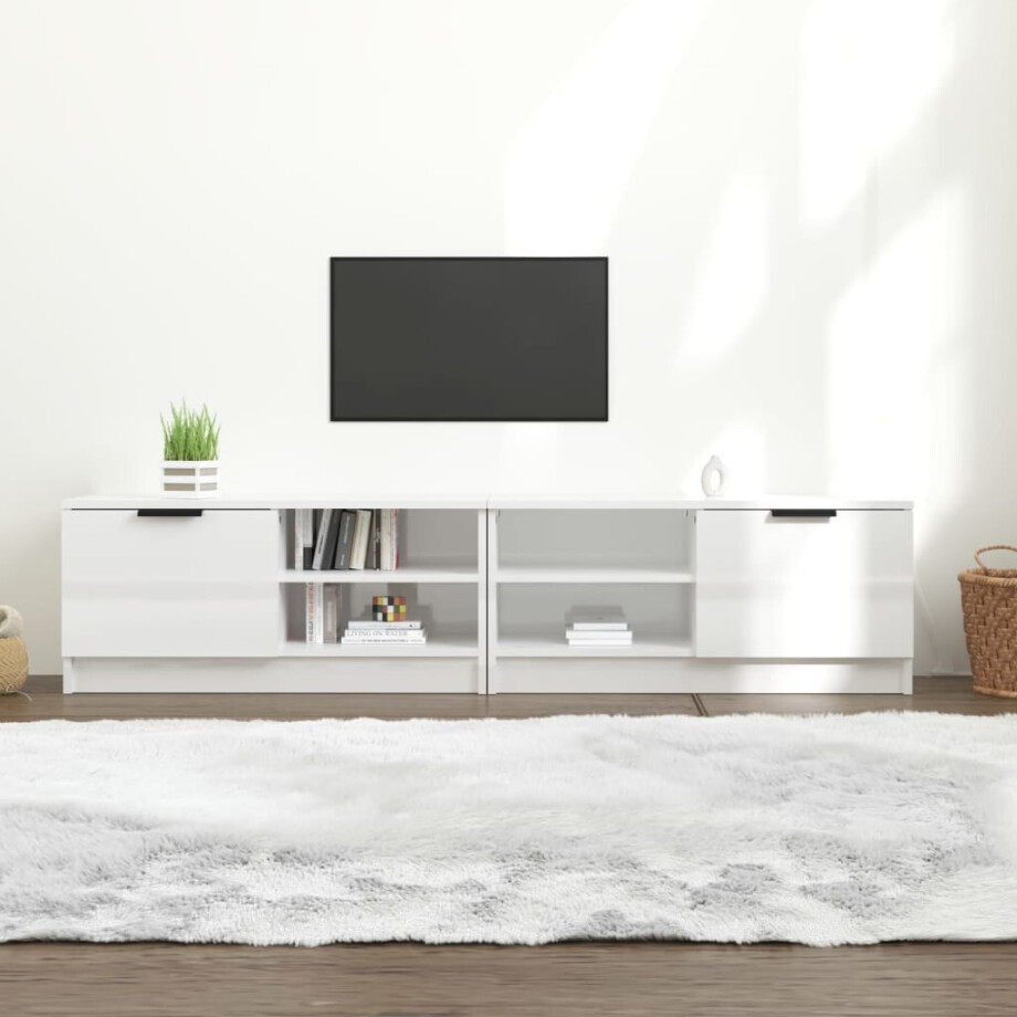 vidaXL Tv-meubels 2 st 80x35x36,5 cm bewerkt hout hoogglans wit afbeelding 1