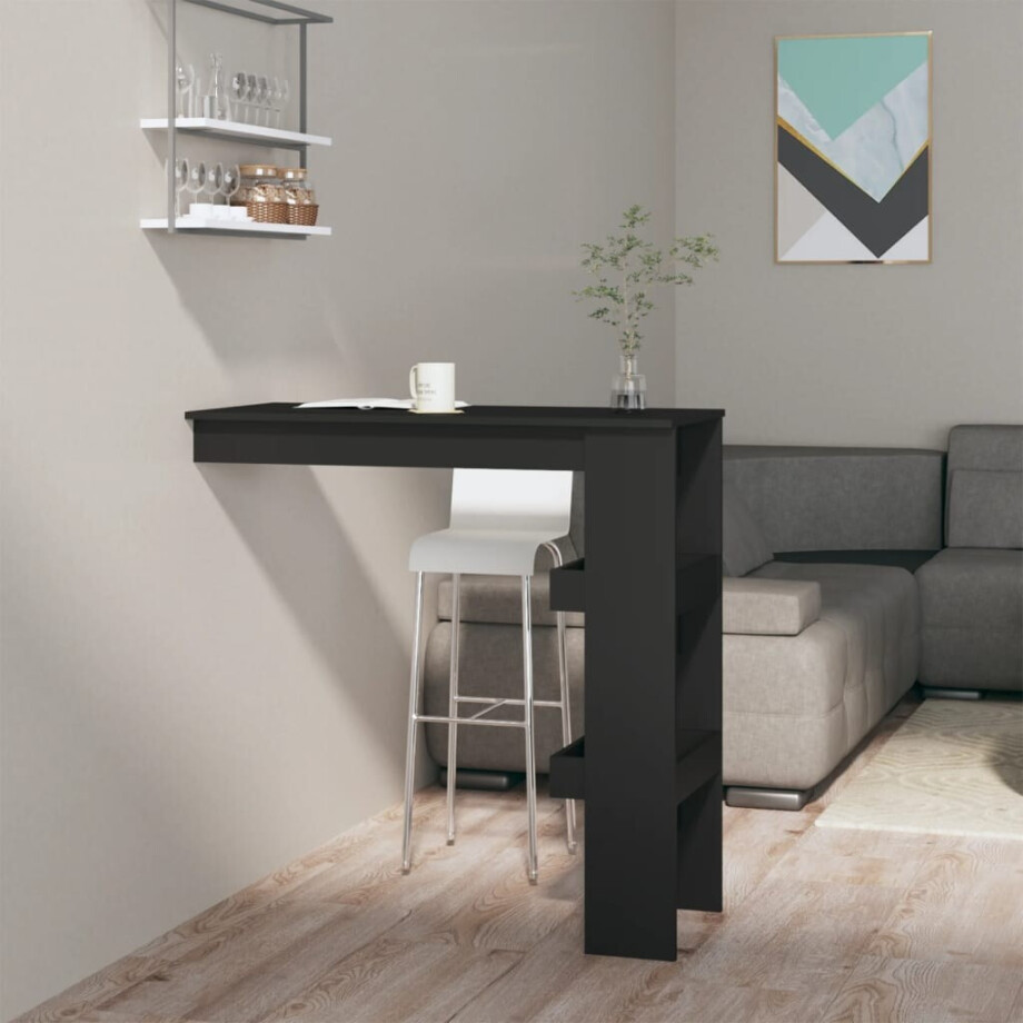 vidaXL Bartafel wandgemonteerd 102x45x103,5 cm bewerkt hout zwart afbeelding 1