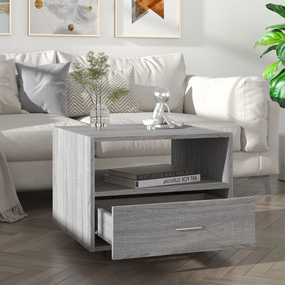 vidaXL Salontafel 55x55x40 cm bewerkt hout grijs sonoma eikenkleurig afbeelding 1