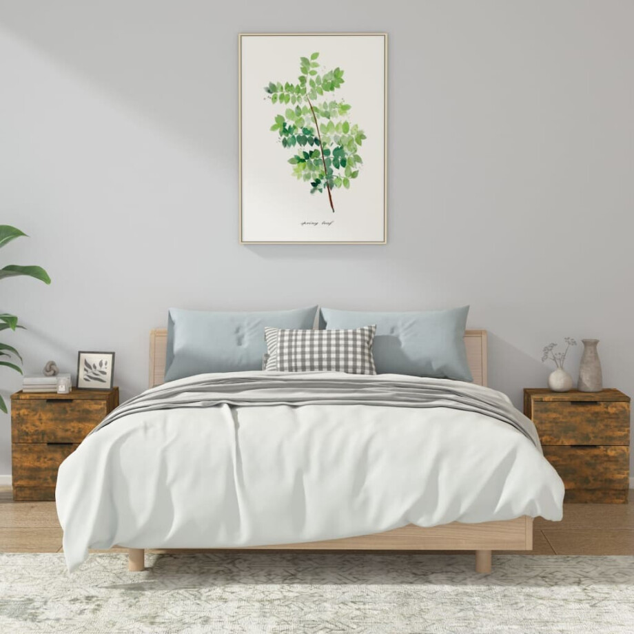 vidaXL Nachtkastjes 2 st bewerkt hout gerookt eikenkleurig vidaXL Nachtkastjes 2 st bewerkt hout gerookt eikenkleurig afbeelding 1