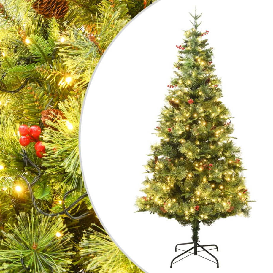 vidaXL Kerstboom met LED en dennenappels 120 cm PVC en PE groen afbeelding 1