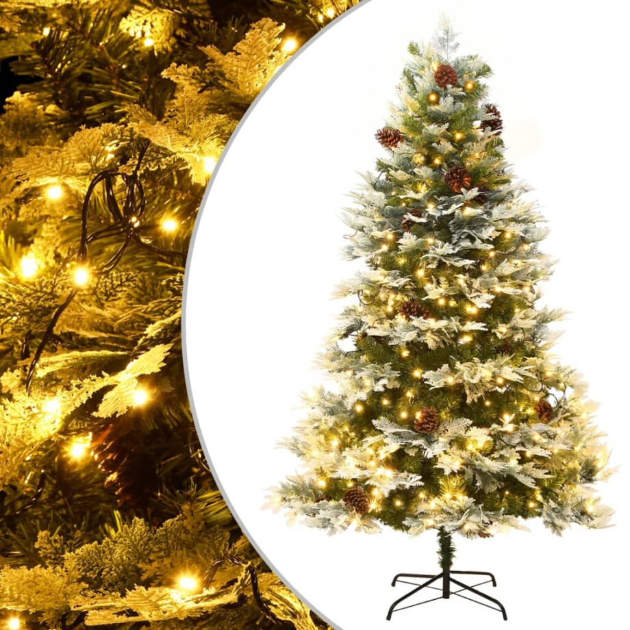 vidaXL Kerstboom met LED en dennenappels 195 cm PVC en PE groen afbeelding 1