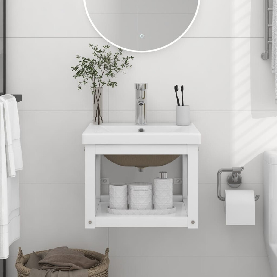 vidaXL Wastafelframe met inbouwwastafel ijzer wit afbeelding 1
