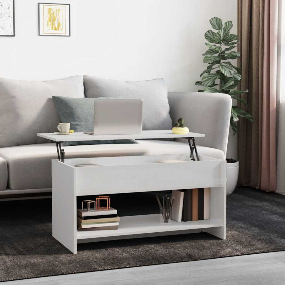 vidaXL Salontafel 102x50x52,5 cm bewerkt hout hoogglans wit vidaXL Salontafel 102x50x52,5 cm bewerkt hout hoogglans wit afbeelding 1
