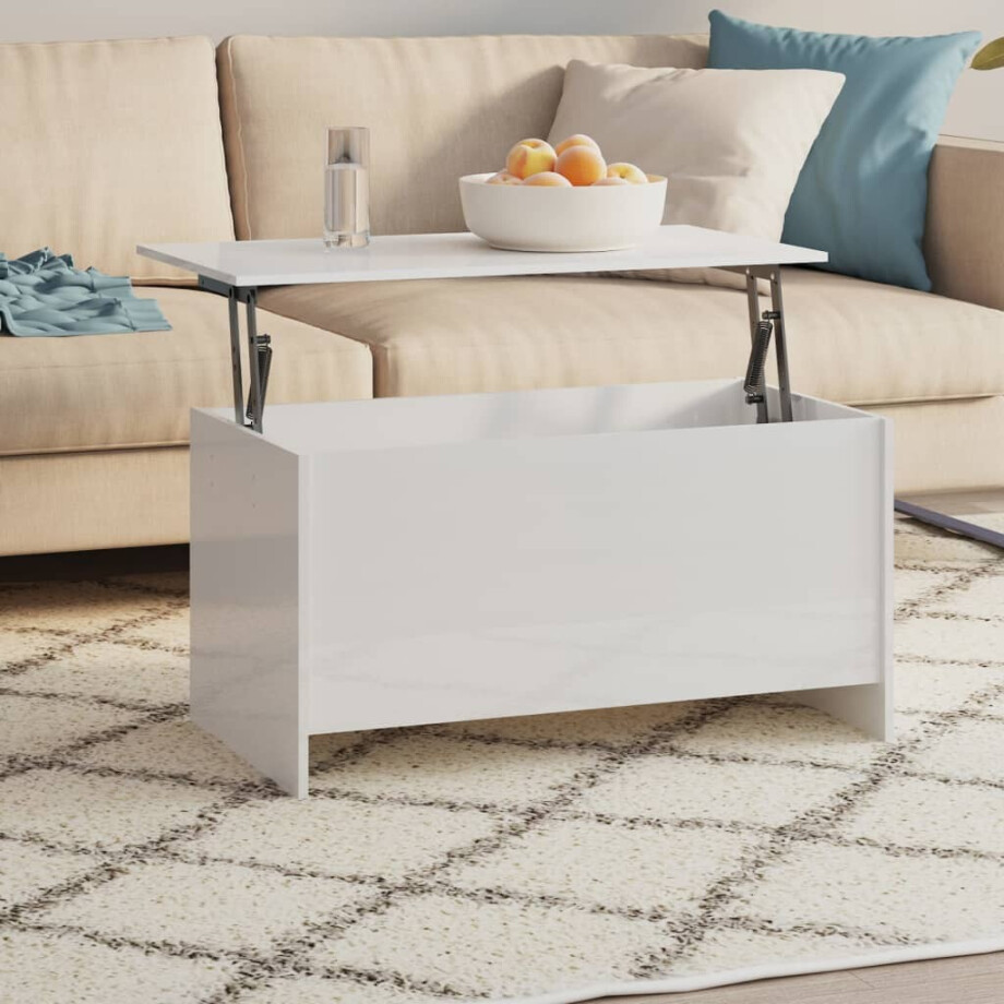 vidaXL Salontafel 102x55,5x52,5 cm bewerkt hout hoogglans wit vidaXL Salontafel 102x55,5x52,5 cm bewerkt hout hoogglans wit afbeelding 1