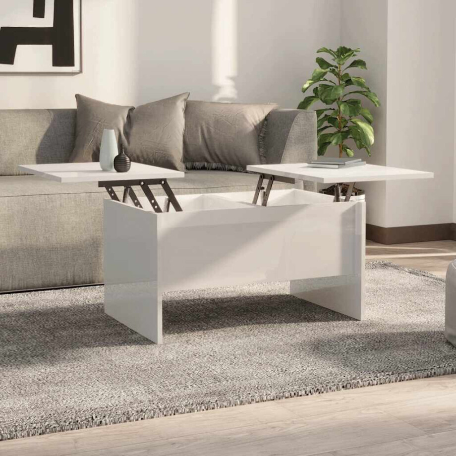 vidaXL Salontafel 80x50x42,5 cm bewerkt hout hoogglans wit afbeelding 1