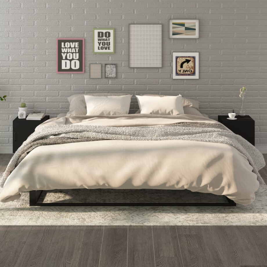 vidaXL Nachtkastjes 2 st bewerkt hout zwart afbeelding 1