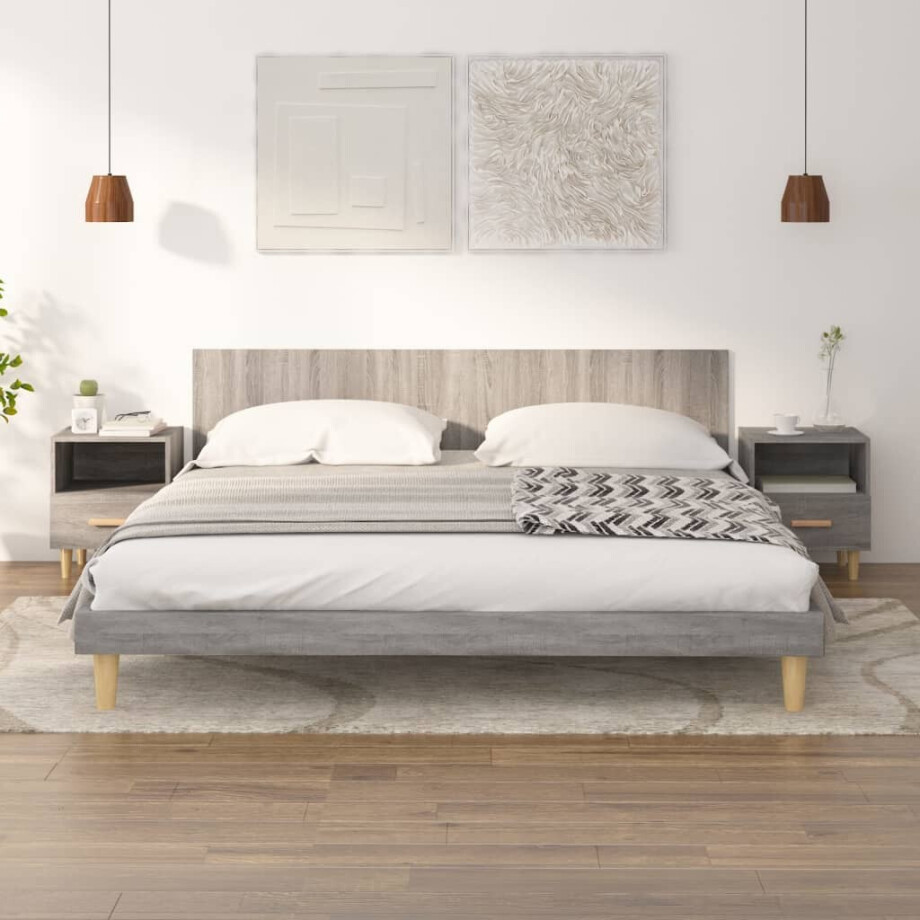 vidaXL Nachtkastjes 2 st 40x35x47 cm grijs sonoma eikenkleurig afbeelding 1
