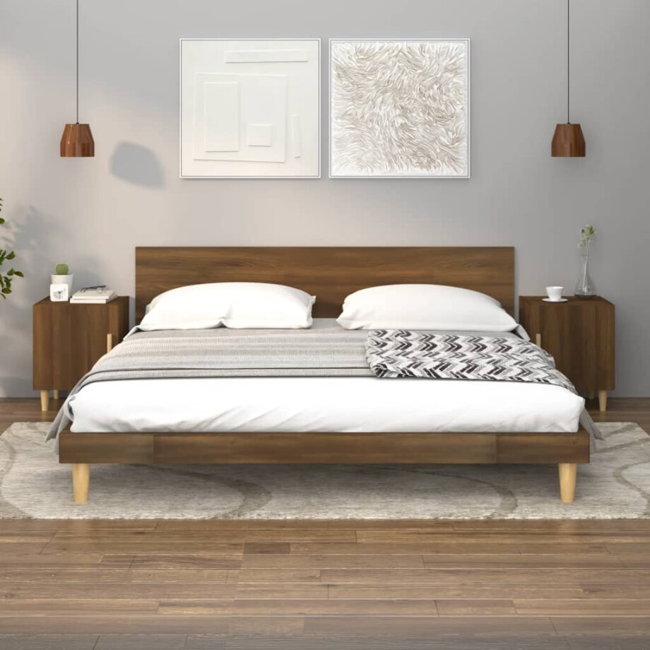 vidaXL Nachtkastjes 2 st bewerkt hout bruin eikenkleur afbeelding 1