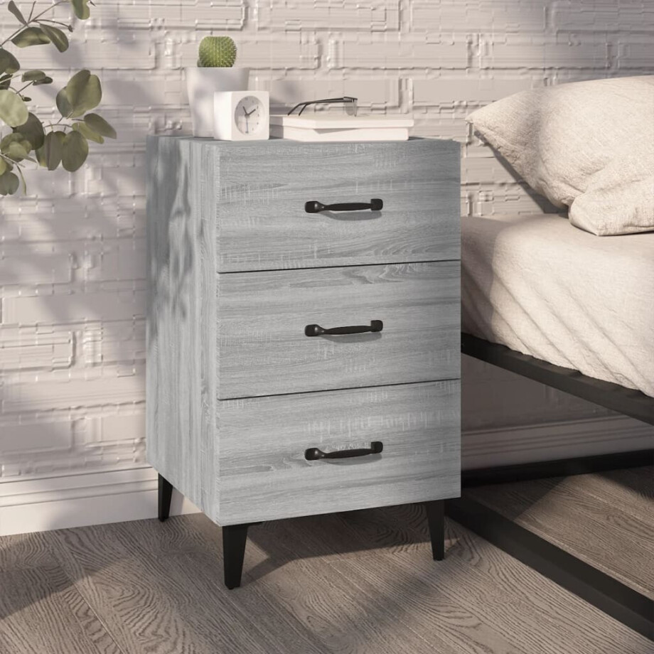 vidaXL Nachtkastje 40x40x66 cm bewerkt hout grijs sonoma eikenkleurig afbeelding 1