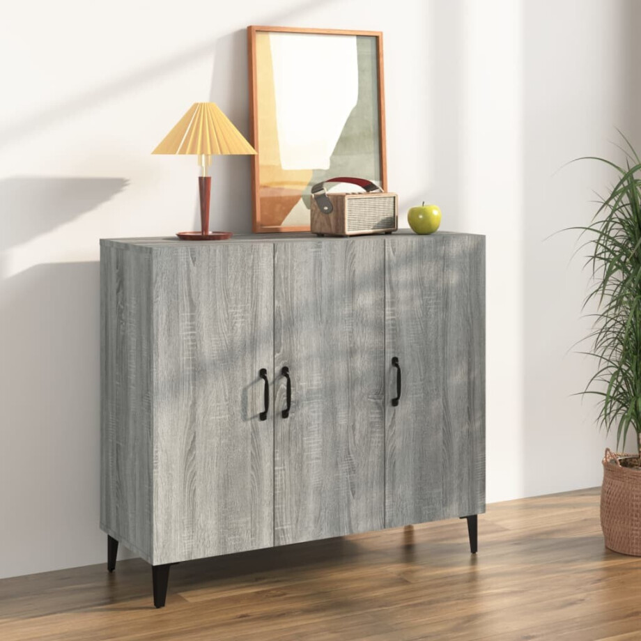 vidaXL Dressoir 90x34x80 cm bewerkt hout grijs sonoma eikenkleurig afbeelding 1